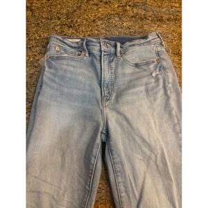 GAP High Rise 70s Flare Jeans Light Wash Distressed Size 8 Tall 29"
